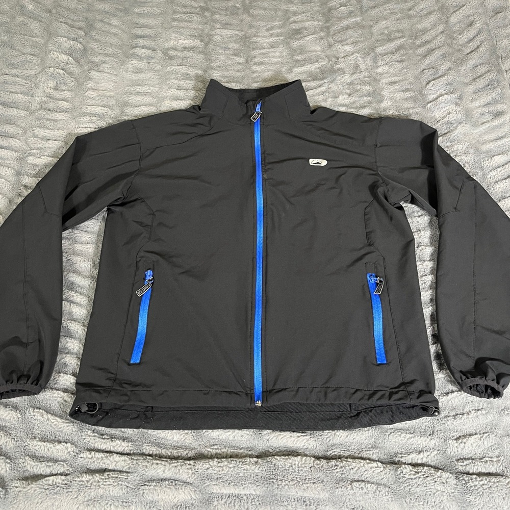 Zoic‎ Mens Cycling Jacket Black Blue Full Zip Rear Pocket Windbreaker Size M